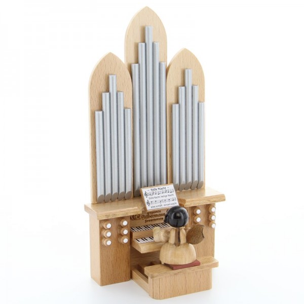 Uhlig Engel sitzend an der Orgel mit Spielwerk Stille Nacht" Kurzfassung, natur, handbemalt