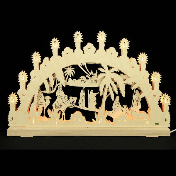 HELA Holzkunst - 3D Schwibbogen Erzgebirge 16flammig indirekt beleuchtet - Christi Geburt