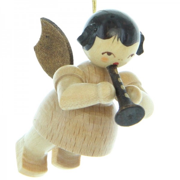 Uhlig Engel schwebend mit Flöte , natur, handbemalt