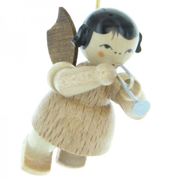 Uhlig Engel schwebend mit Piccolotrompete, natur, handbemalt