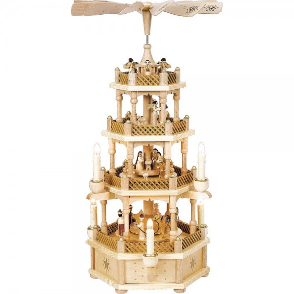 Richard Glässer Erzgebirgspyramide Christi Geburt 3-stöckig natur elektrisch 59cm