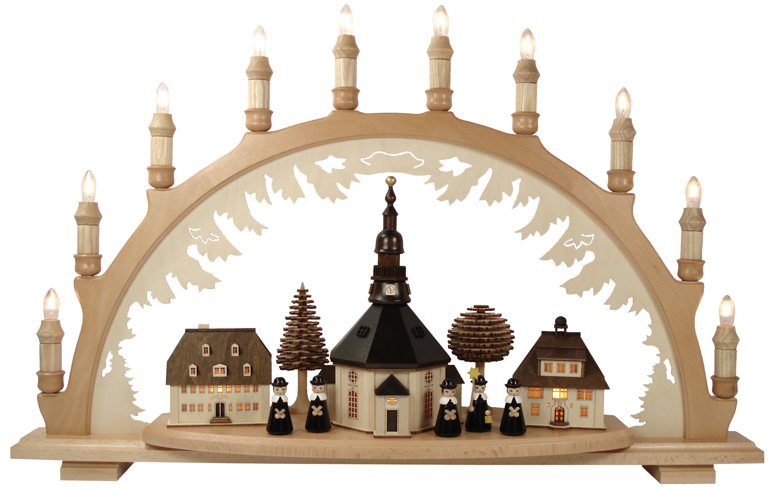 Lenk & Sohn - Schwibbogen Seiffener Kirche, Bel. Figuren Schwarz 