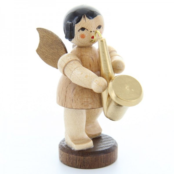 Uhlig Engel stehend mit Saxophon, natur, handbemalt