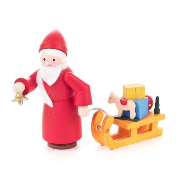 Dregeno Erzgebirge - Miniatur-Nikolaus mit Schlitten, farbig