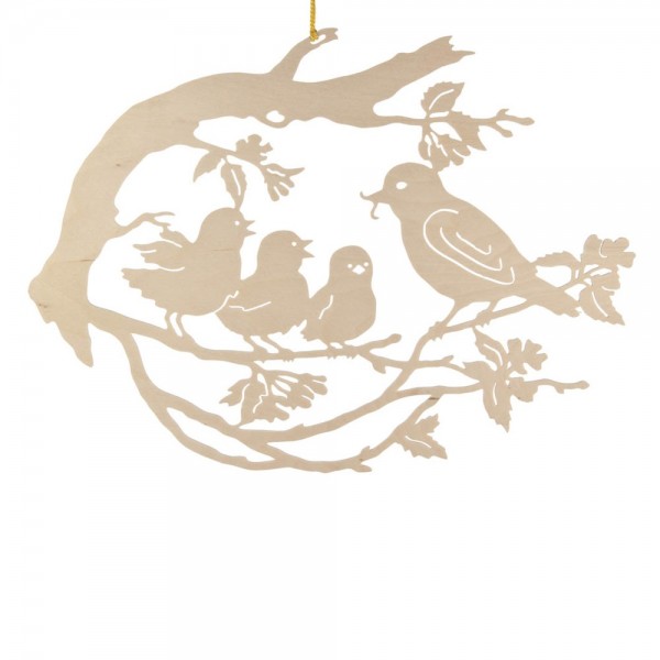 Dregeno Erzgebirge - Fensterbild, Motiv: Vogelfamilie auf Baum, natur